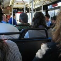 people on the bus looking towards the front people on the bus looking towards the front